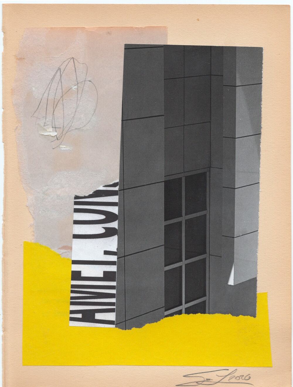 Original Mixed Media Modern Art Collage "Cumbent" 5.75x7.5" Signed